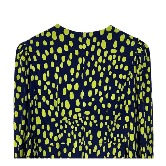 Maggy London Dress V-Neck Midi Back Zip Dark Blue Green Dot Career Work Size 4 - Picture 8 of 13